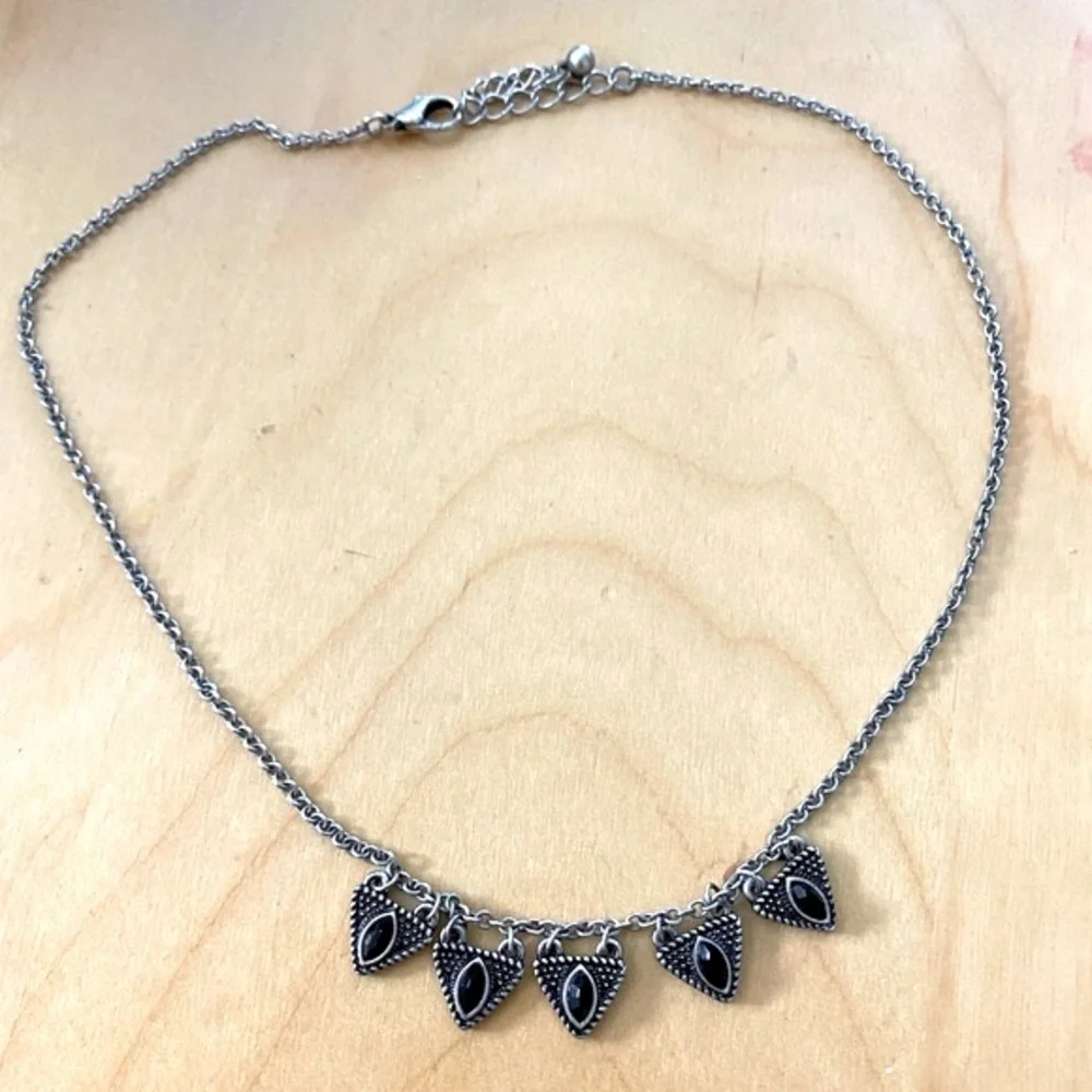 FREE PEOPLE triangle pendant necklace silver black tribal minimalist boho chain